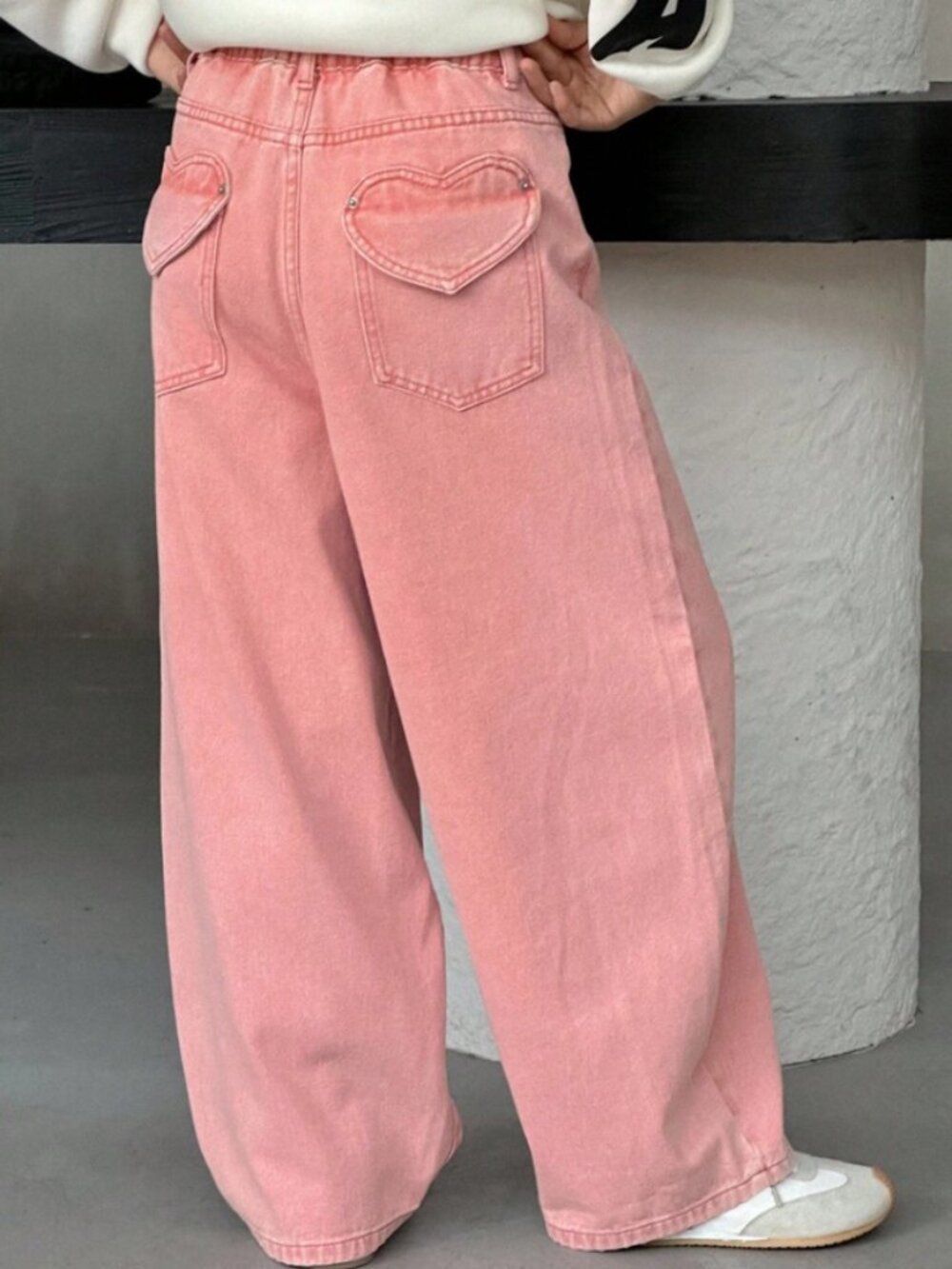 Storets Pink Heart Pocket Baggy Jeans - Small/Medium